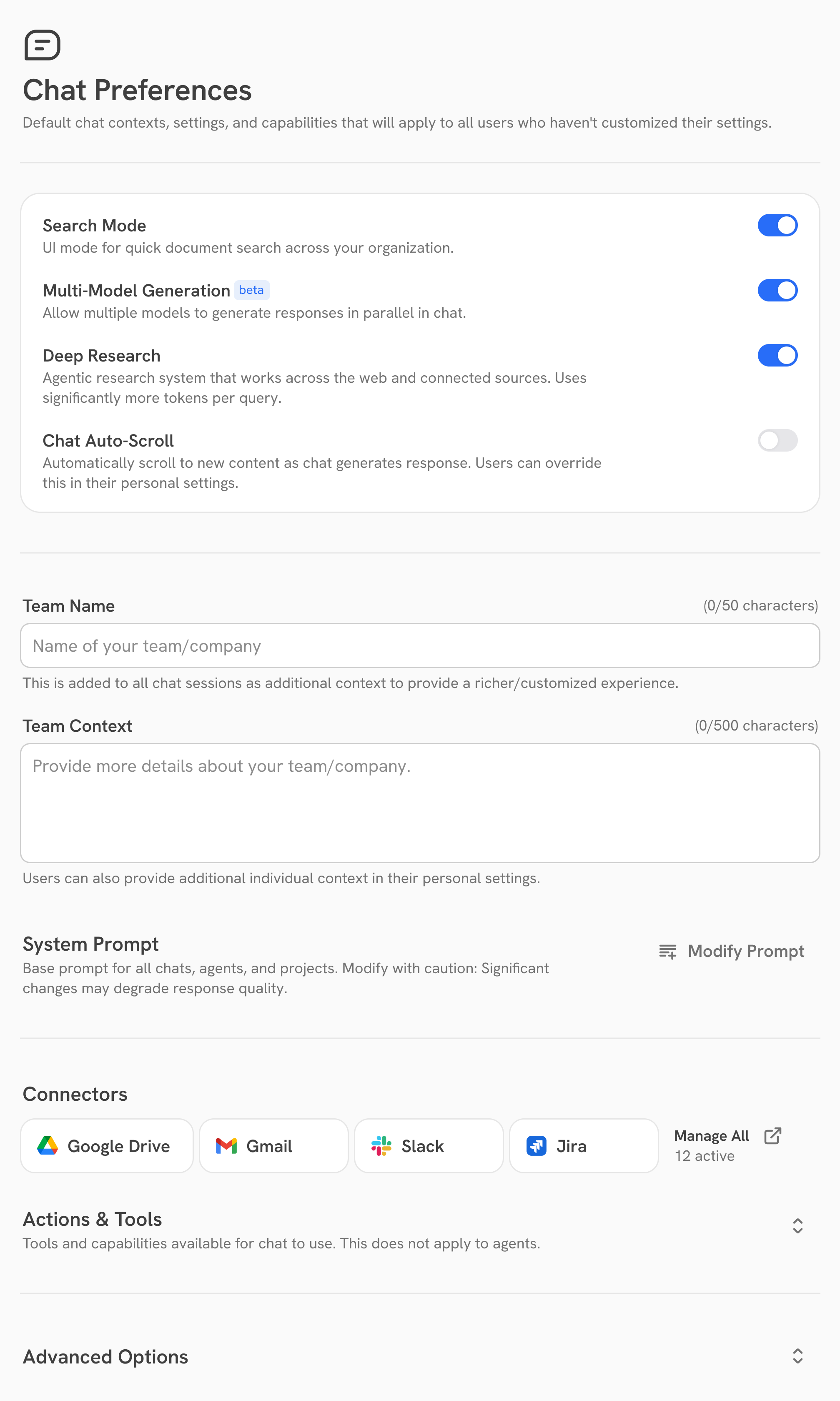 Chat Preferences in the Admin Panel