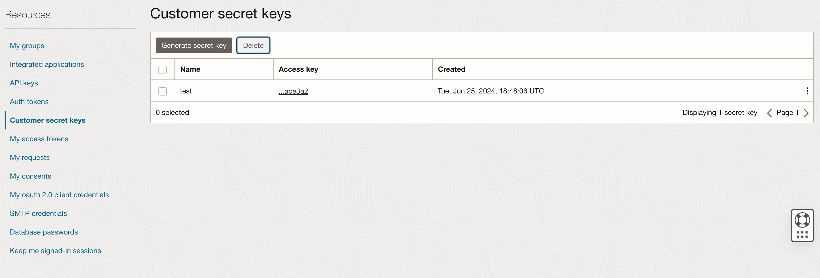 OCI secret keys list