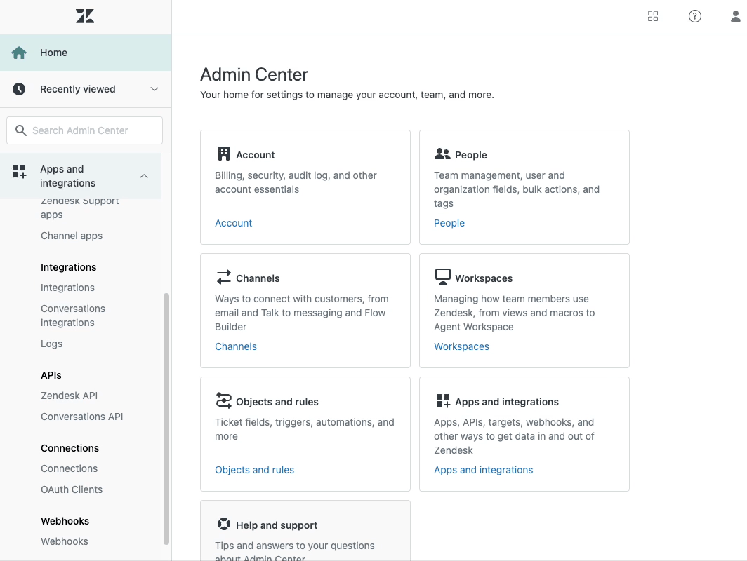 Zendesk settings page showing how to generate an API token