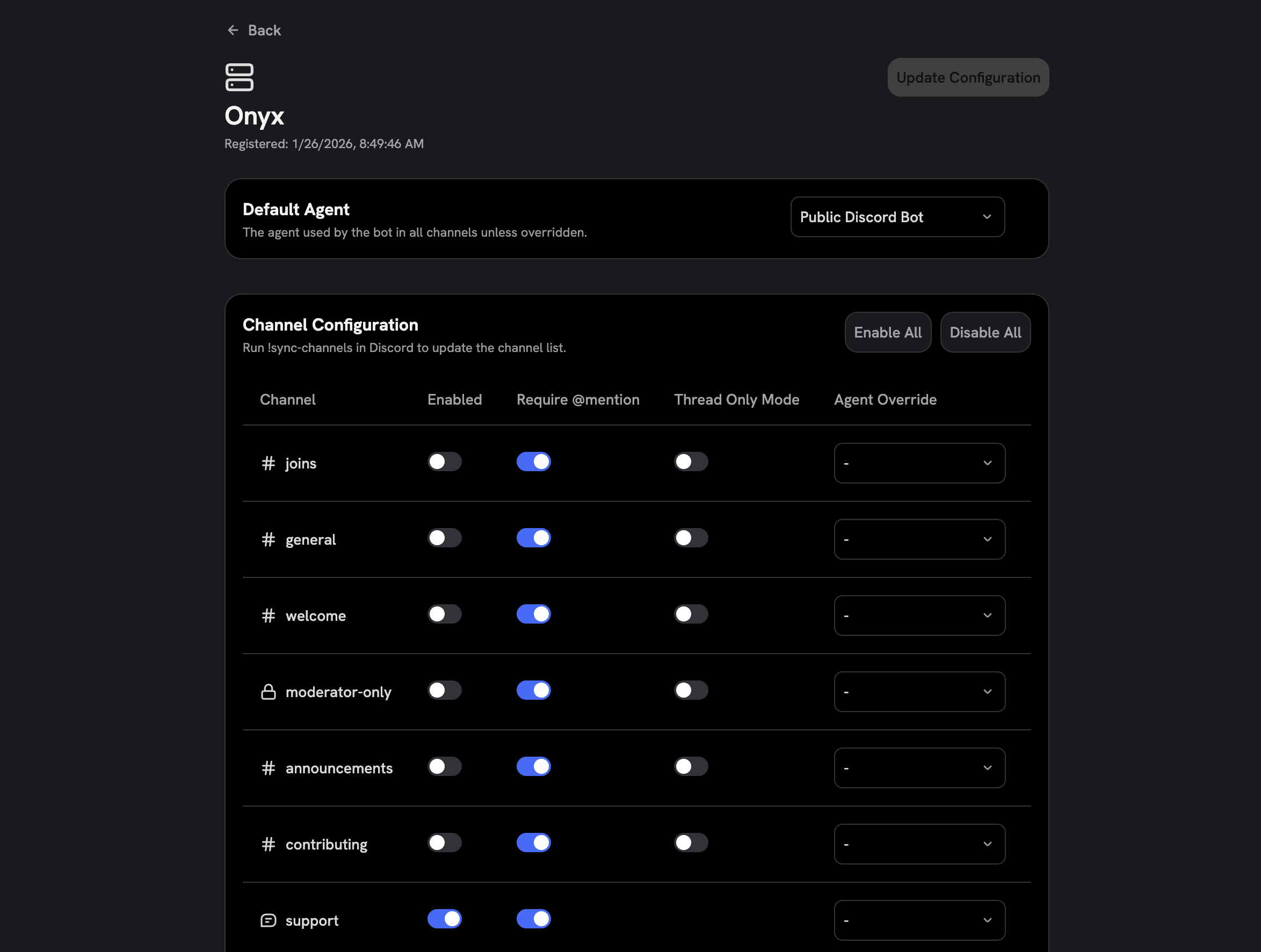 Configure Channel Behavior