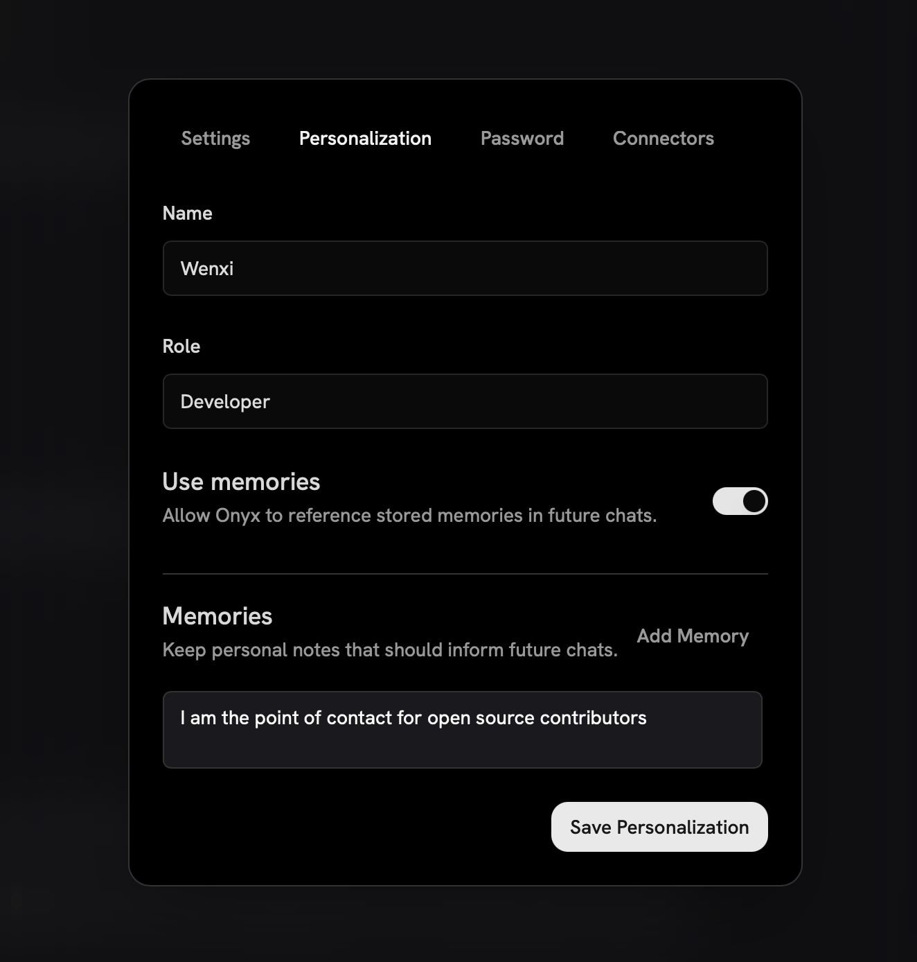 User info configuration
