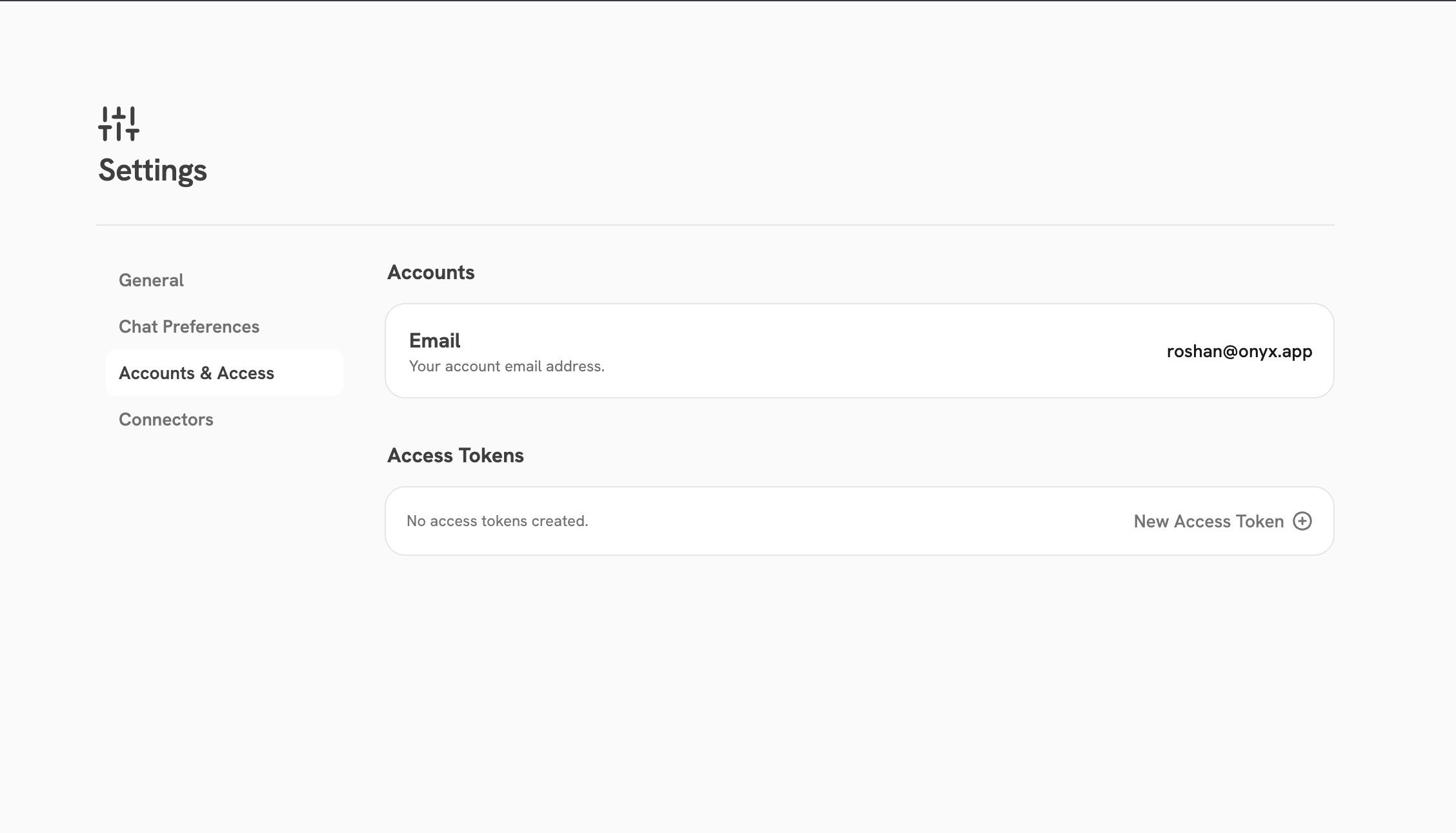 Accounts & Access page showing the Access Tokens section