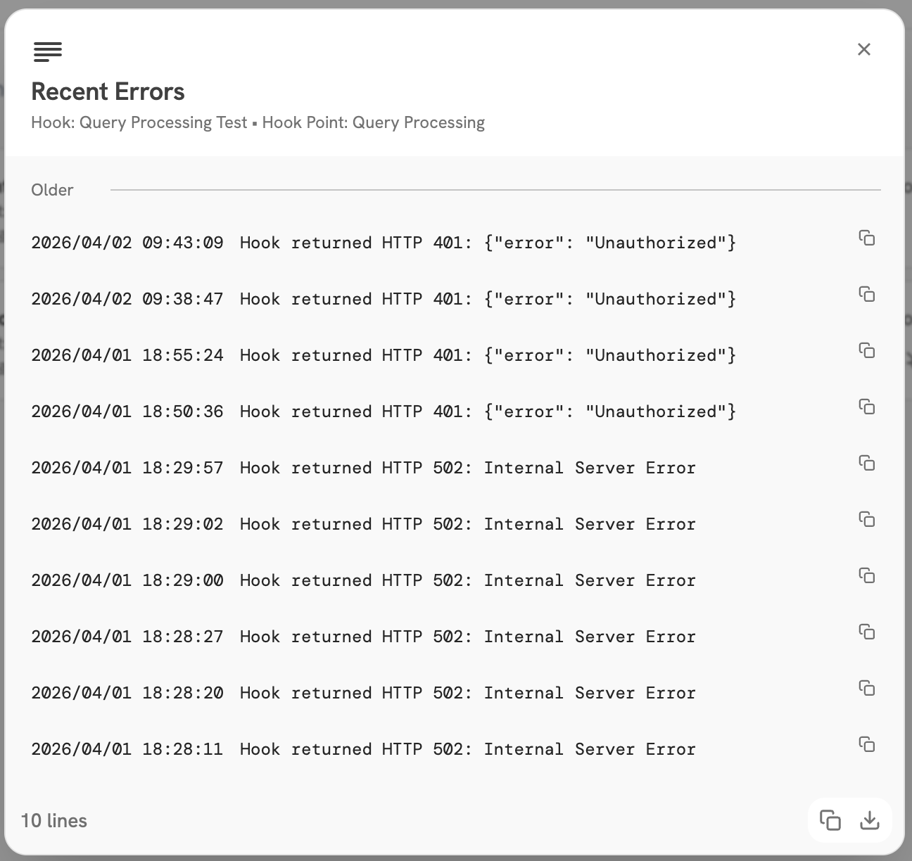 Hook Errors in the Last 30 Days