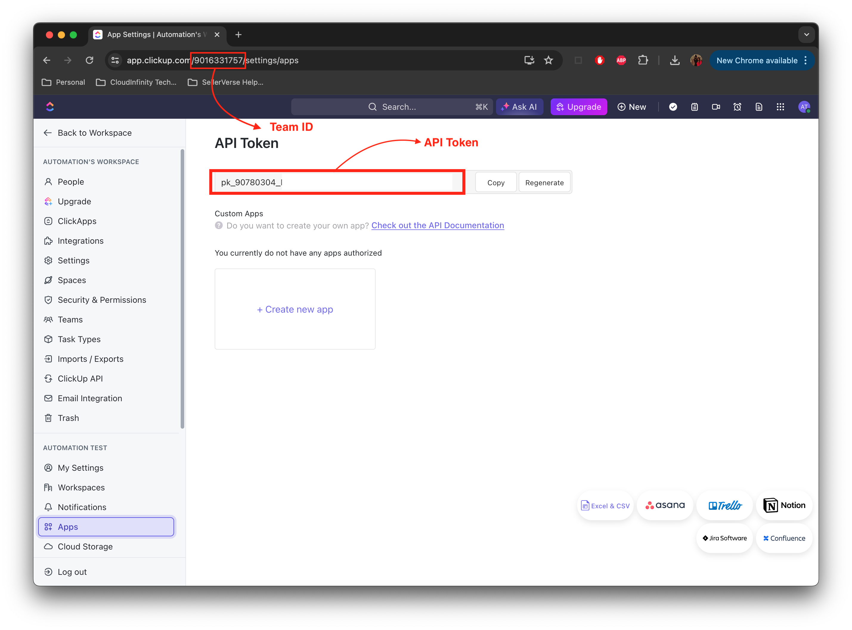 Clickup token generation