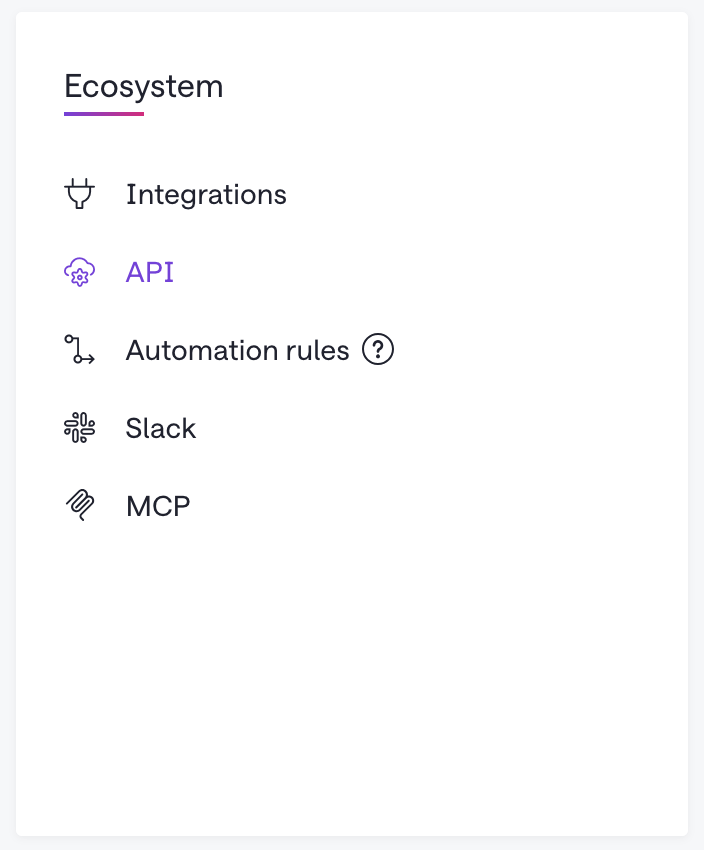 The Ecosystem section of the Gong company settings