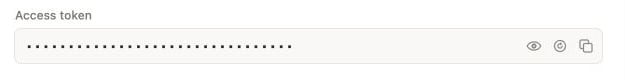 Notion Access token field with the token hidden and reveal, refresh, and copy controls