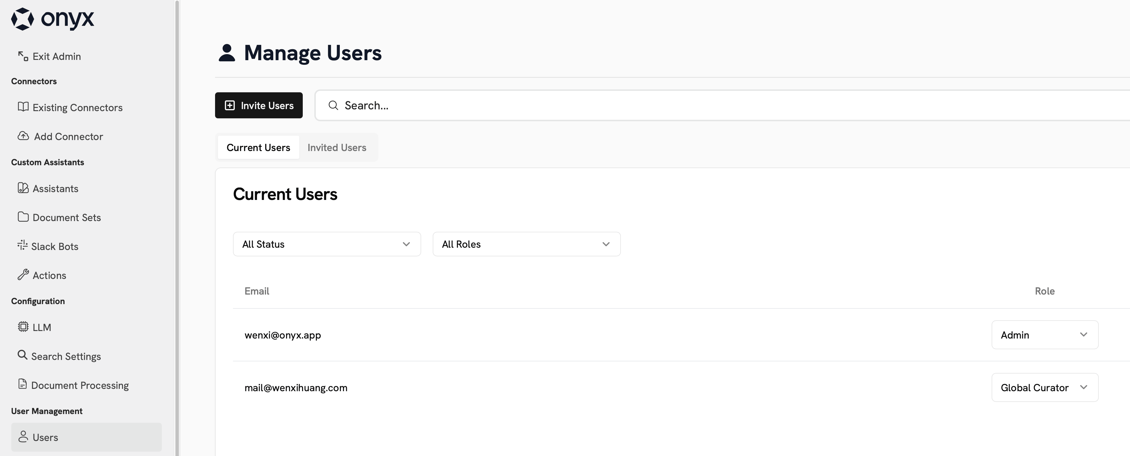 Users management page