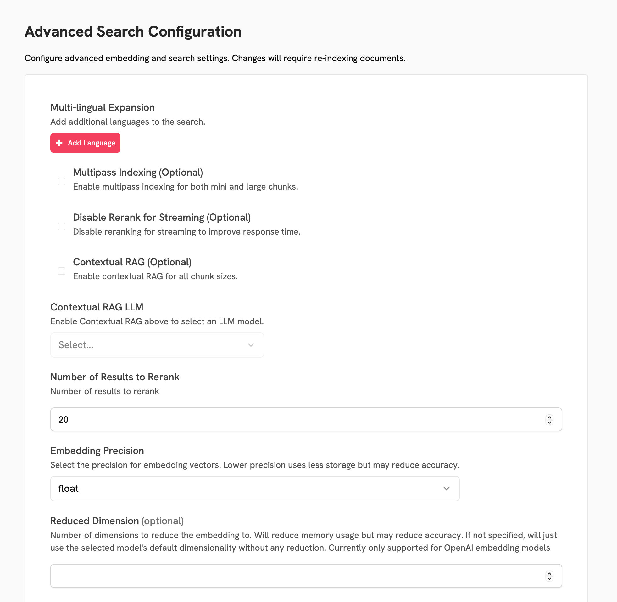 Advanced search configurations page