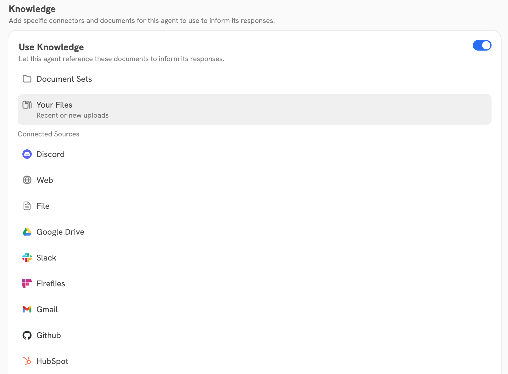Onyx Agent Knowledge configuration