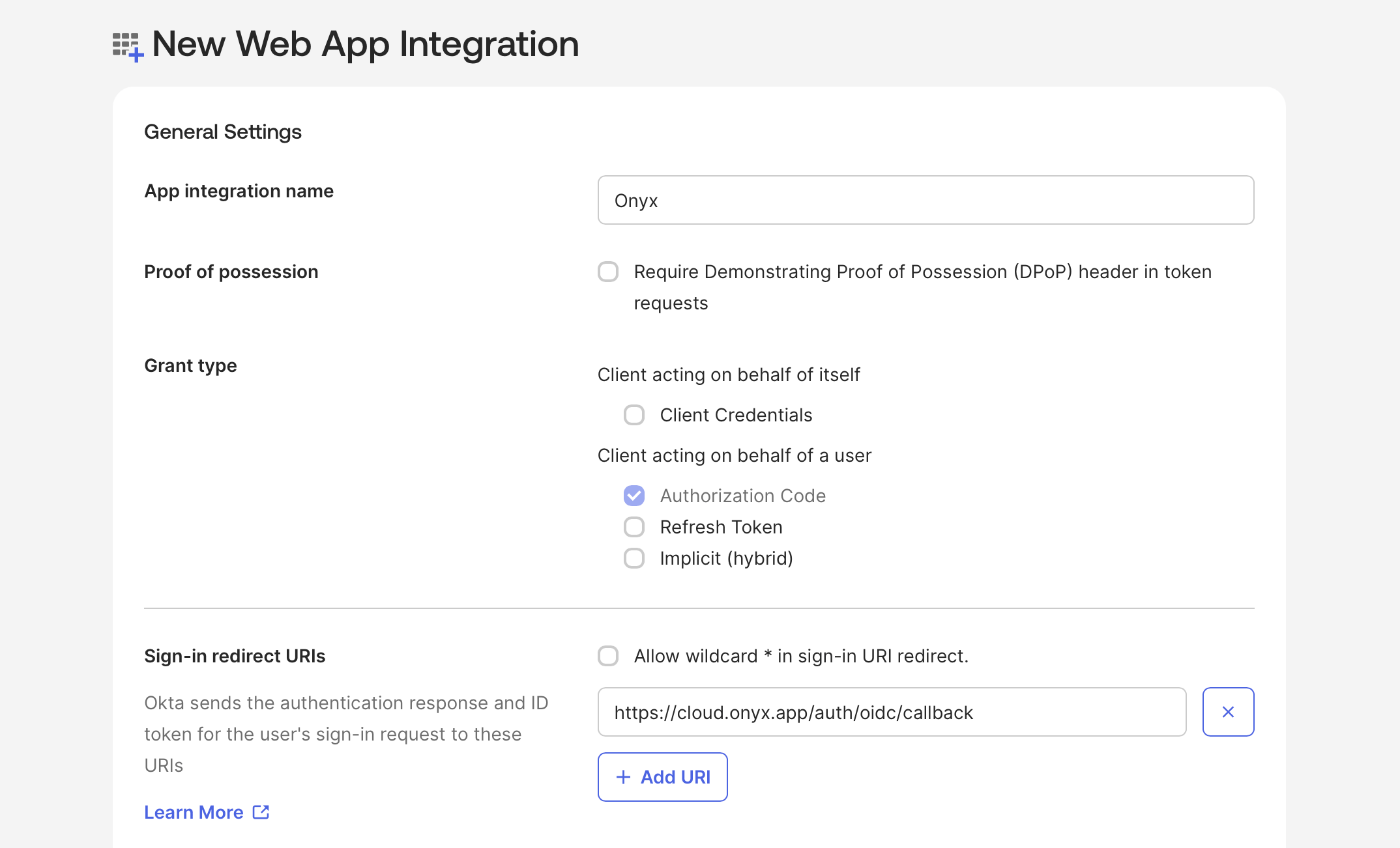 Okta Configure OIDC Application Page