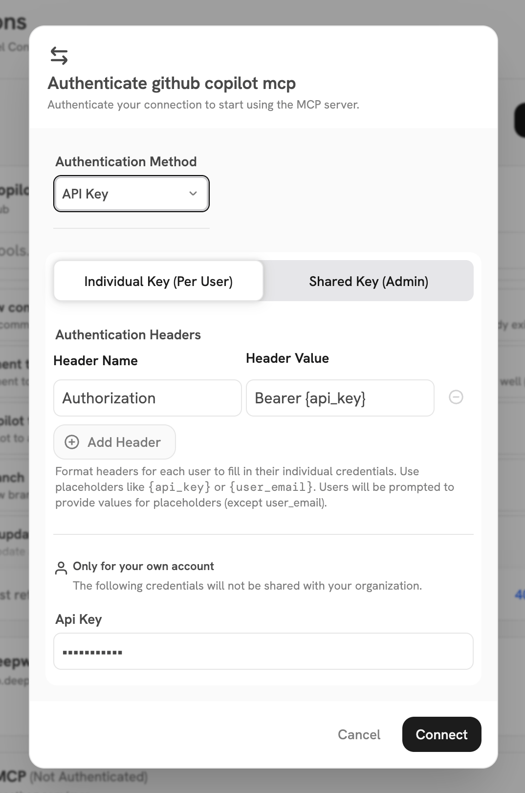 MCP server authentication configuration in Onyx