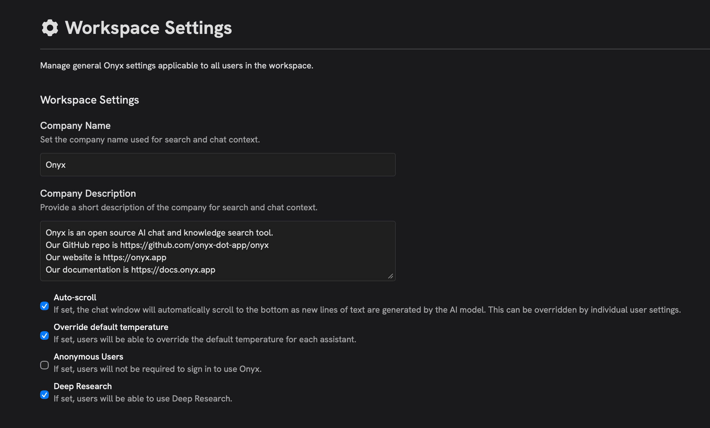Organization info configuration