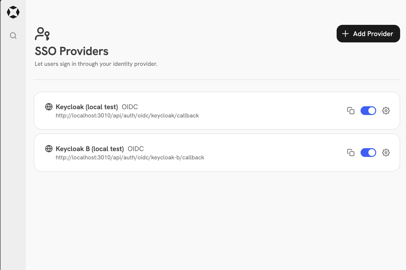 SSO Providers admin page