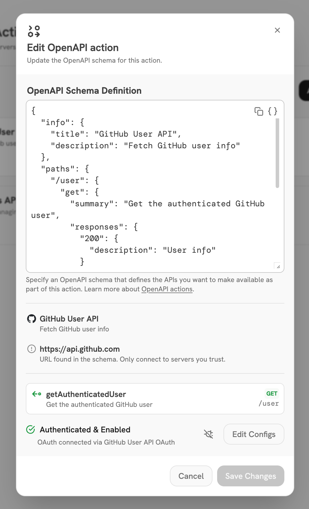 Add OpenAPI Action modal in Onyx Admin Panel