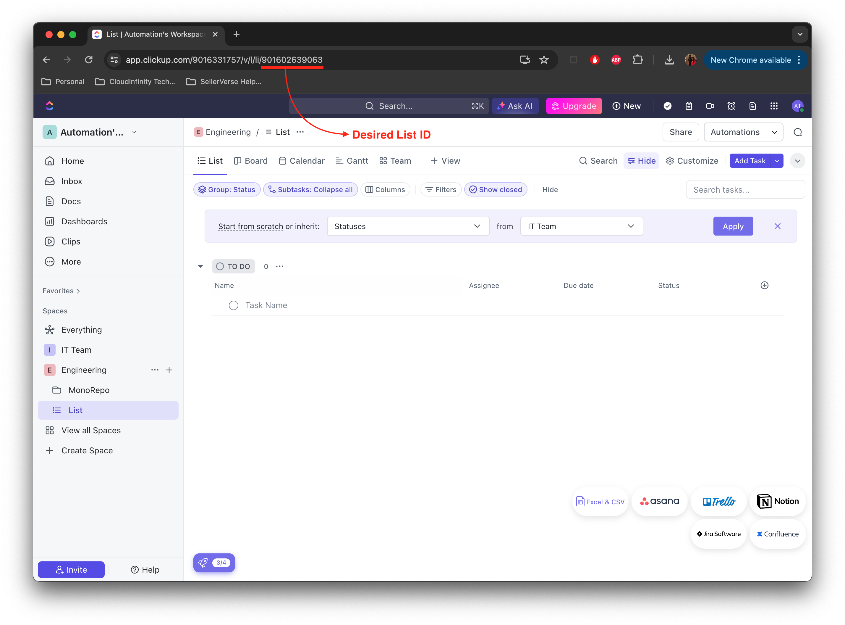 Clickup list id