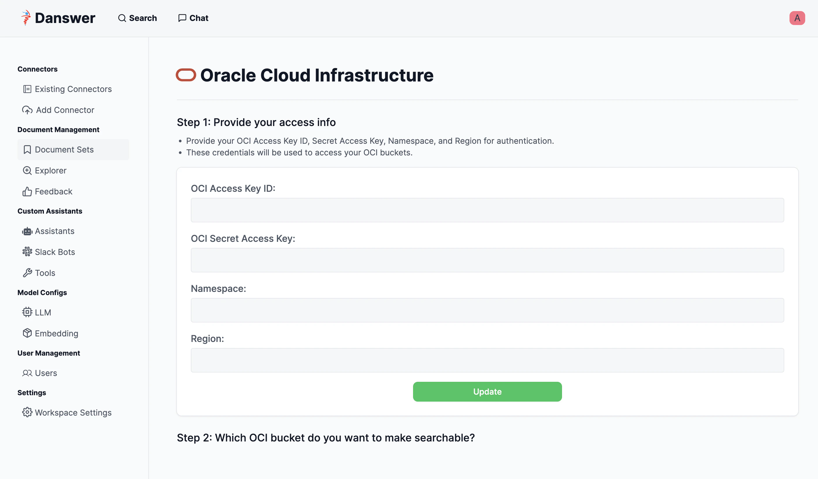 OCI credentials input