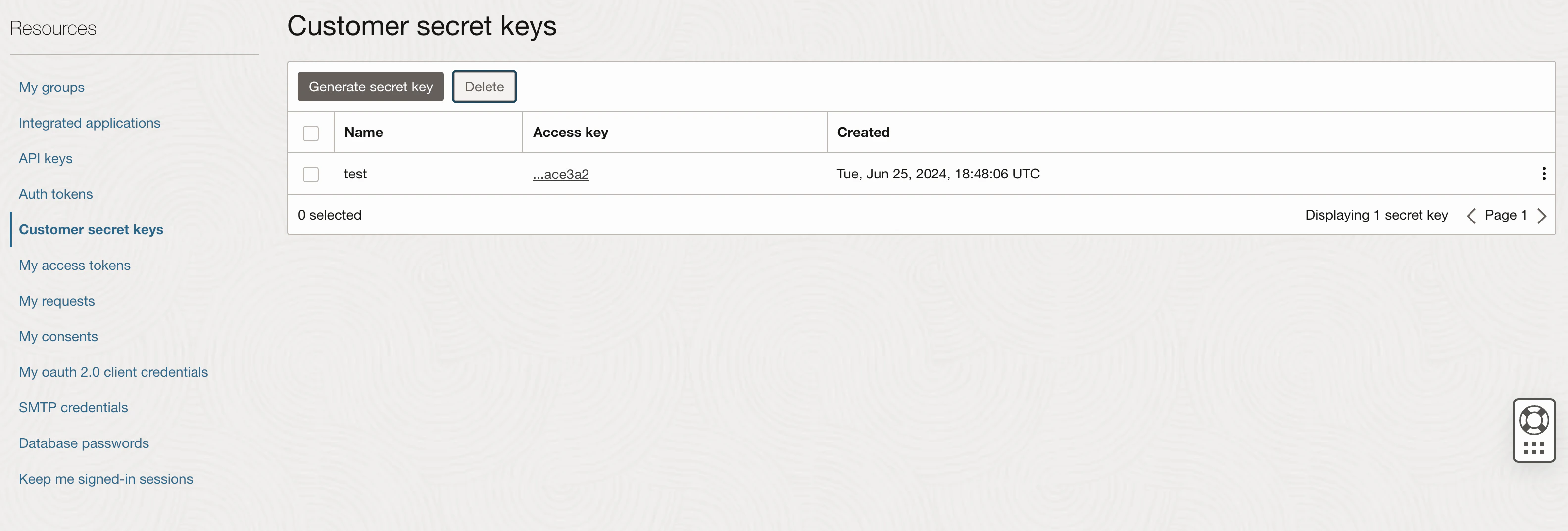 OCI secret keys list