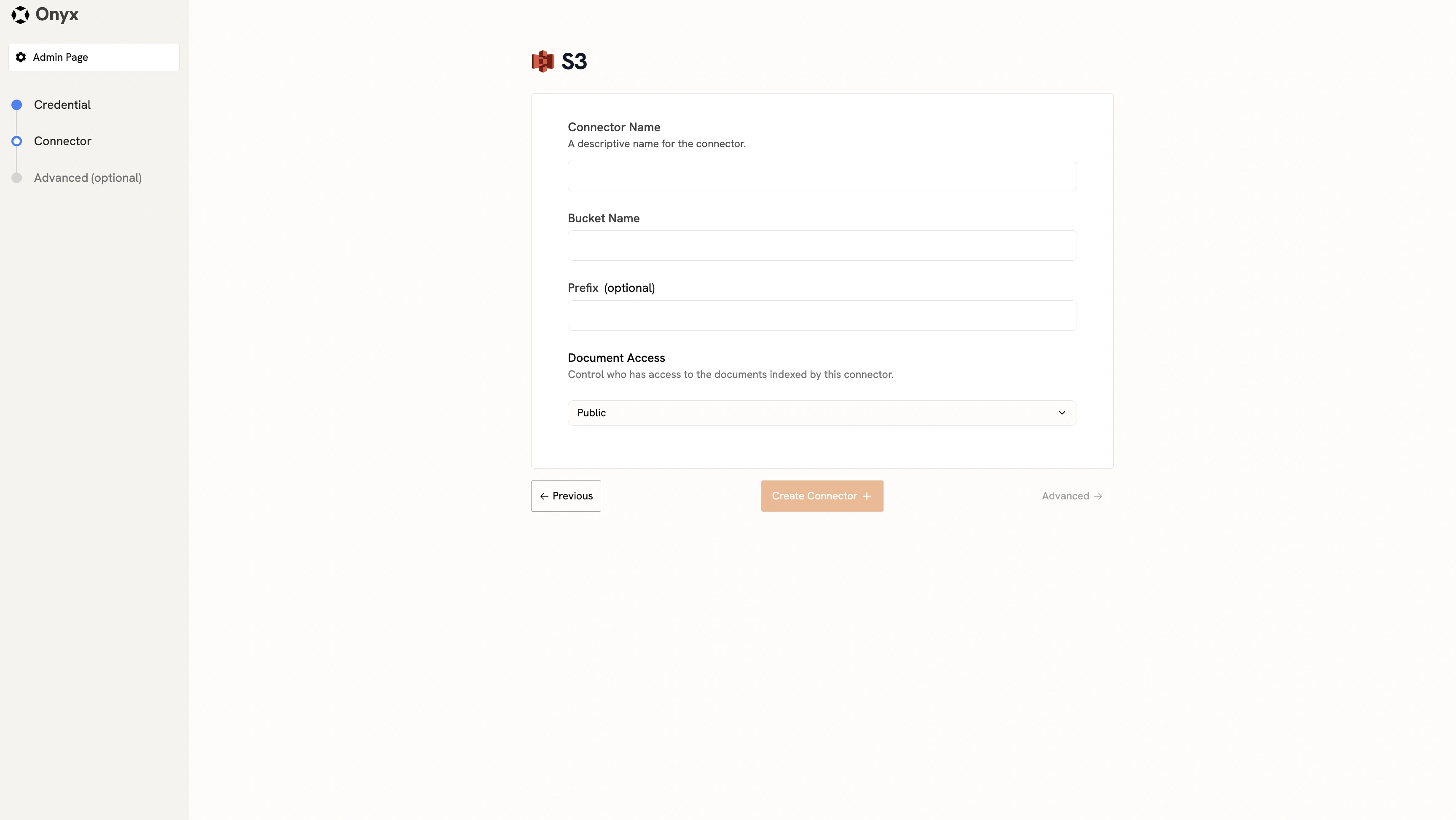 Onyx S3 connector details page
