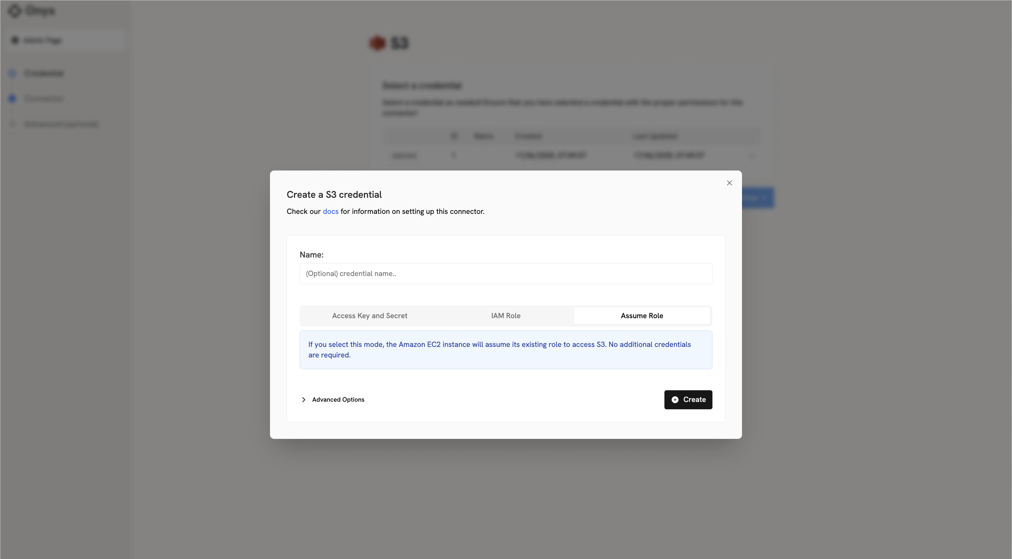 Screenshot of Onyx S3 assume role configuration