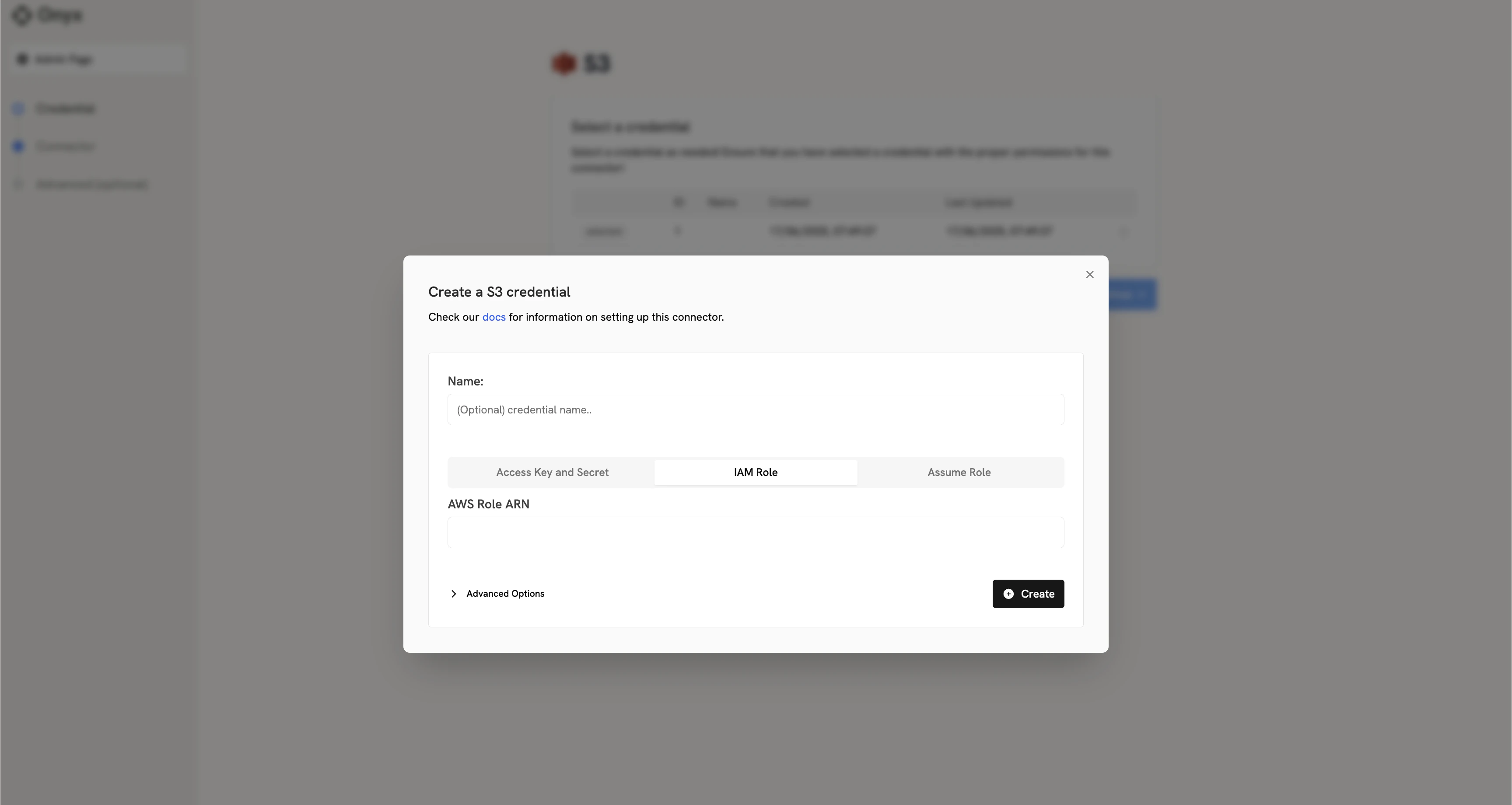 Screenshot of Onyx S3 IAM role configuration with tabs