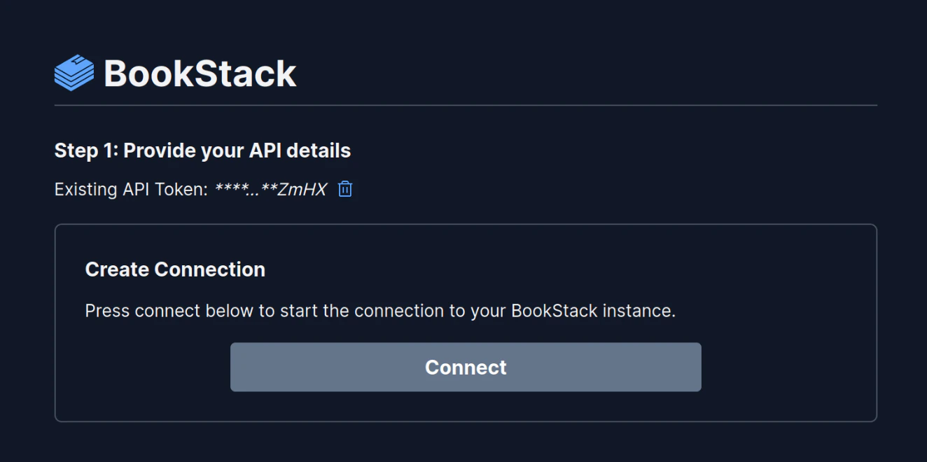 BookStack connector step 2 view