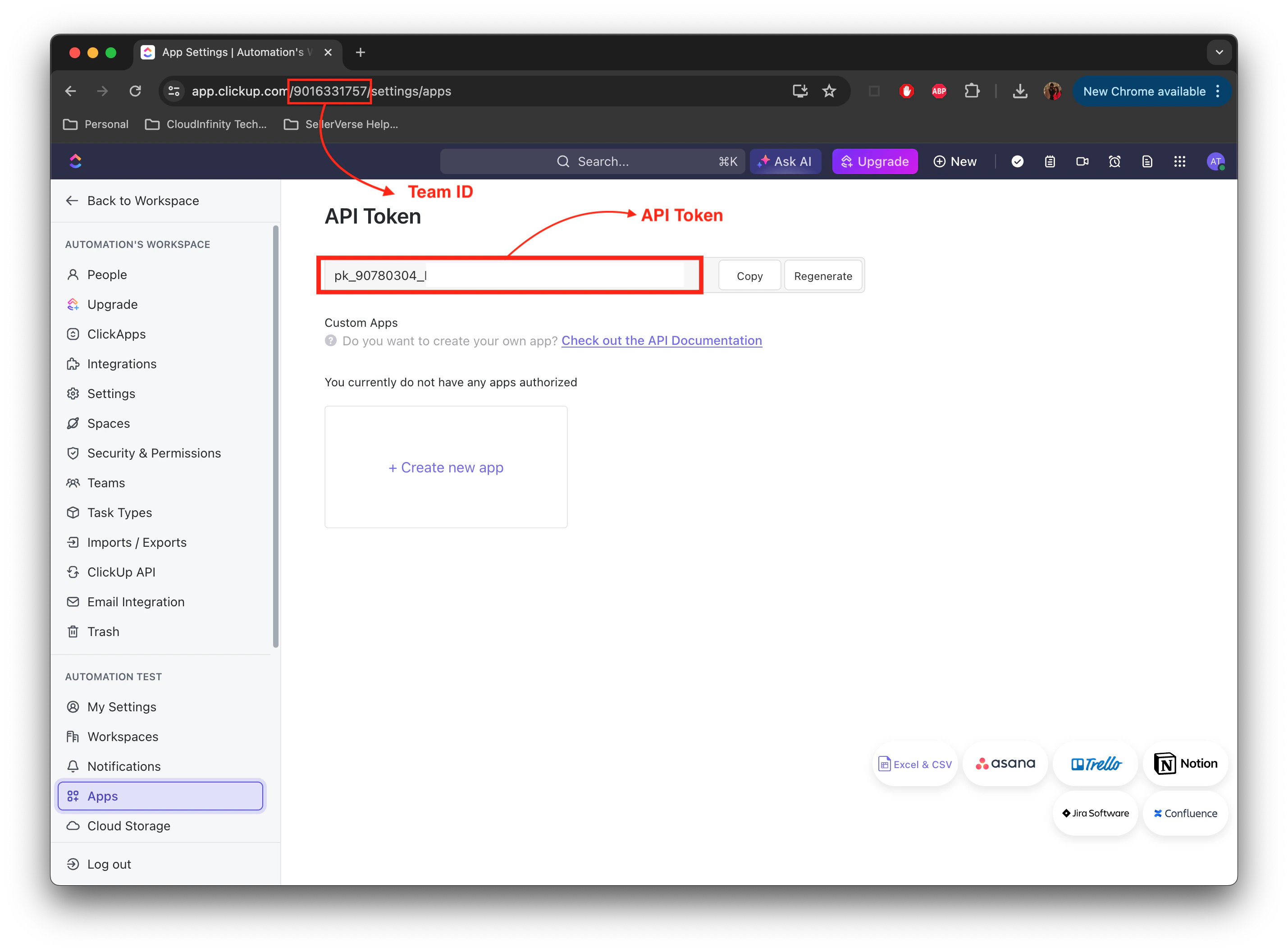 Clickup token generation