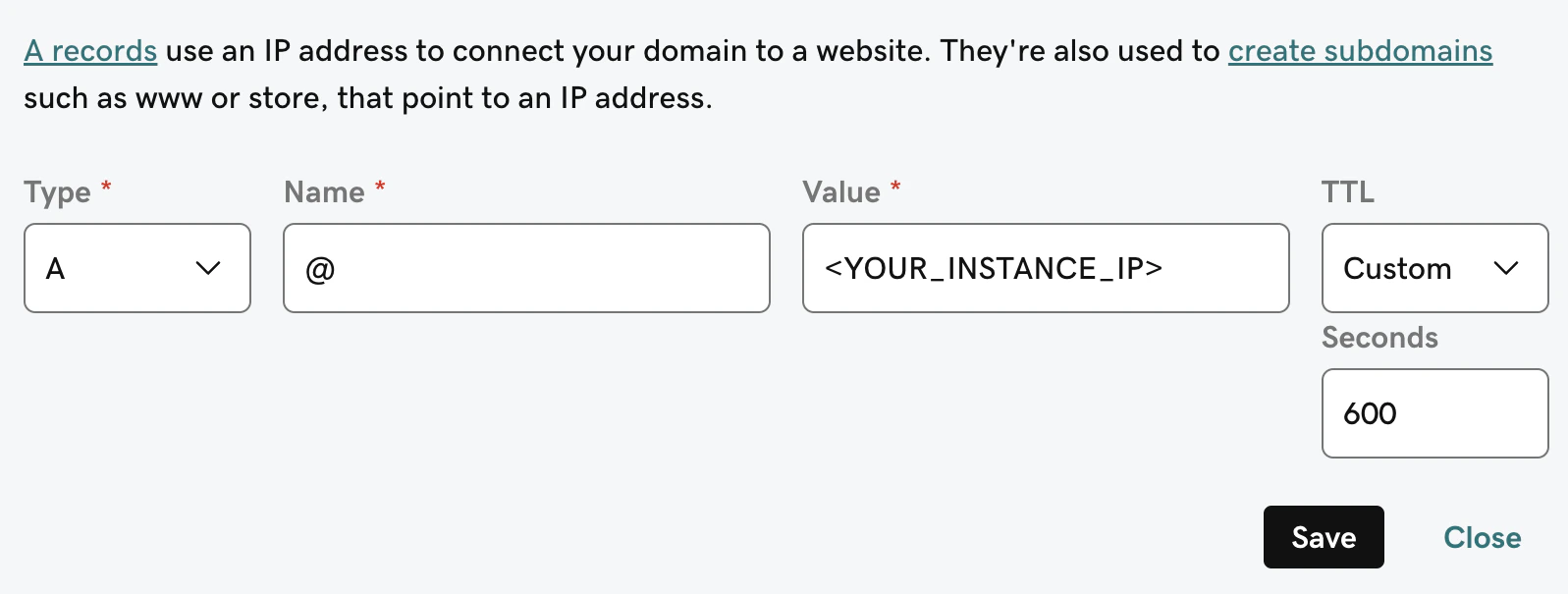 DNS A Record Configuration