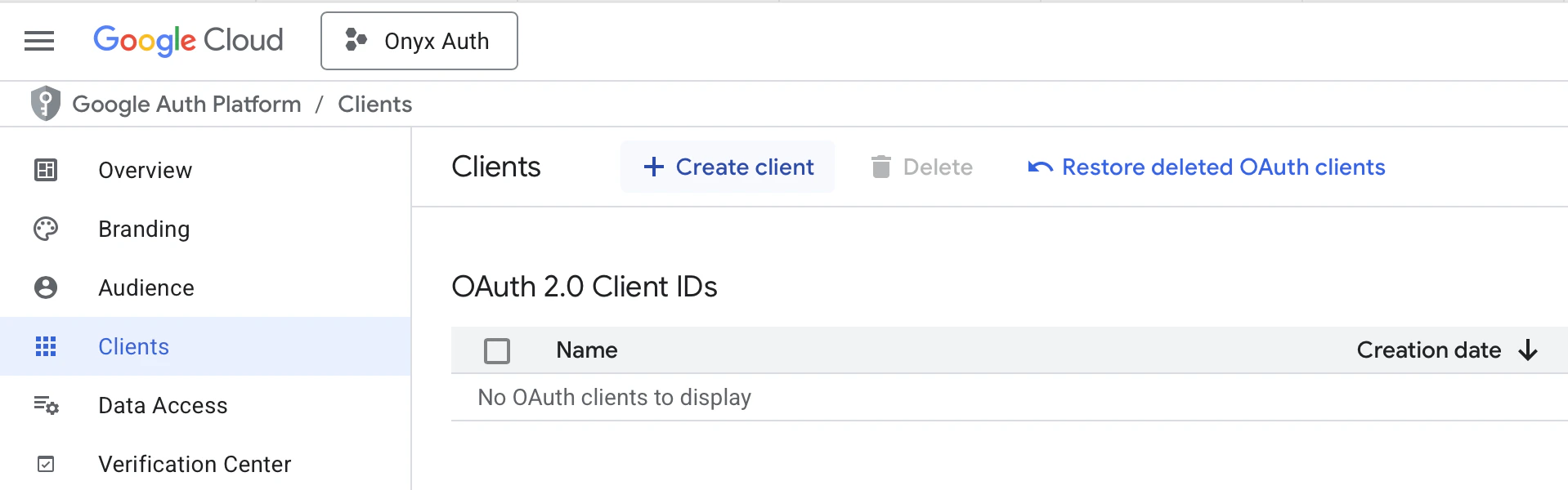 Google Cloud Console OAuth Client Creation Page