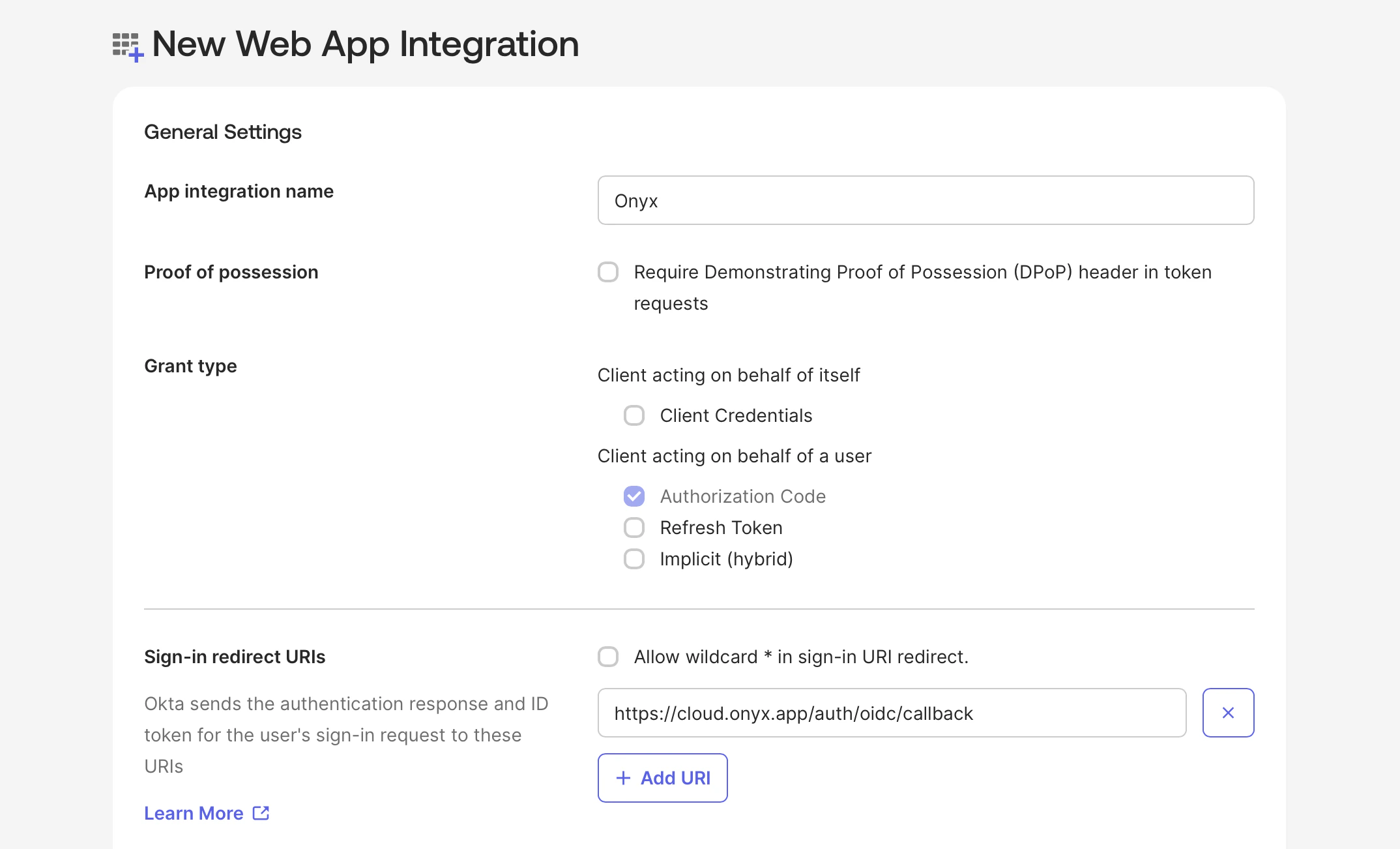 Okta Configure OIDC Application Page