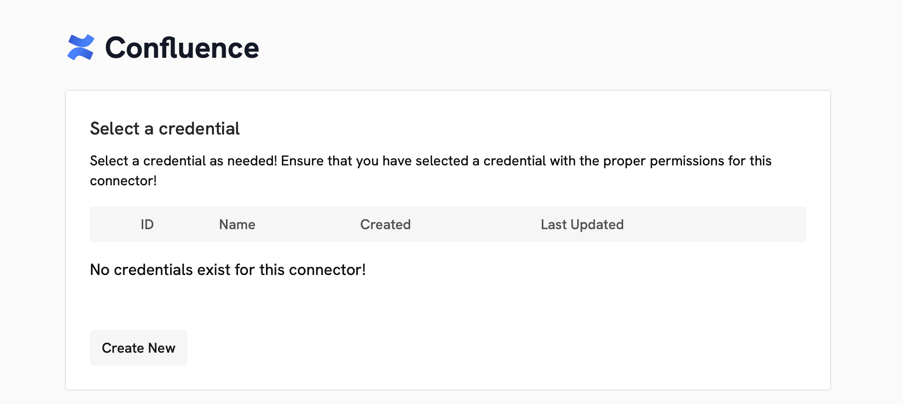 Onyx Connector Credentials page