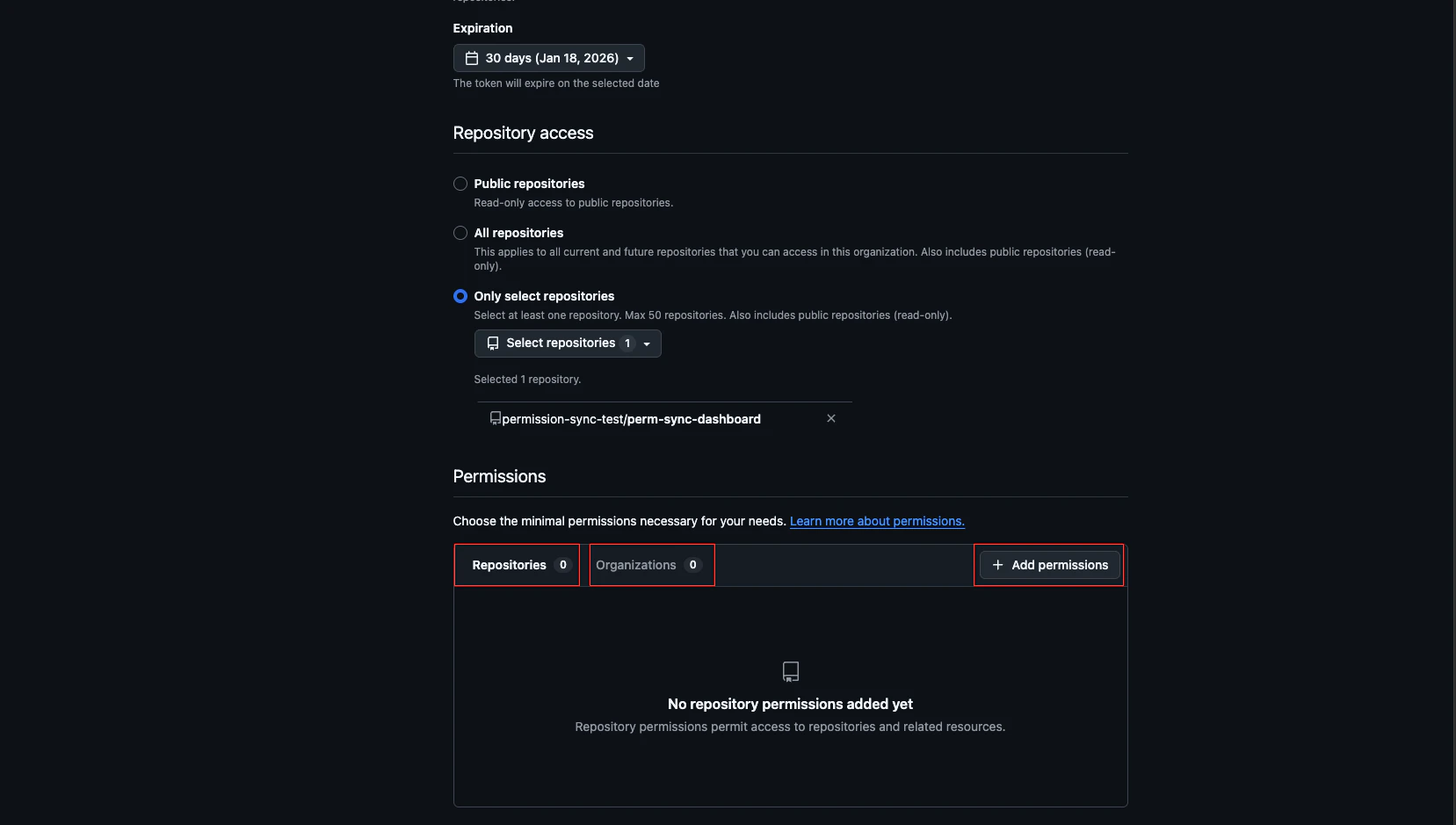 GitHub fine-grained token permissions: Repository permissions and Organization permissions