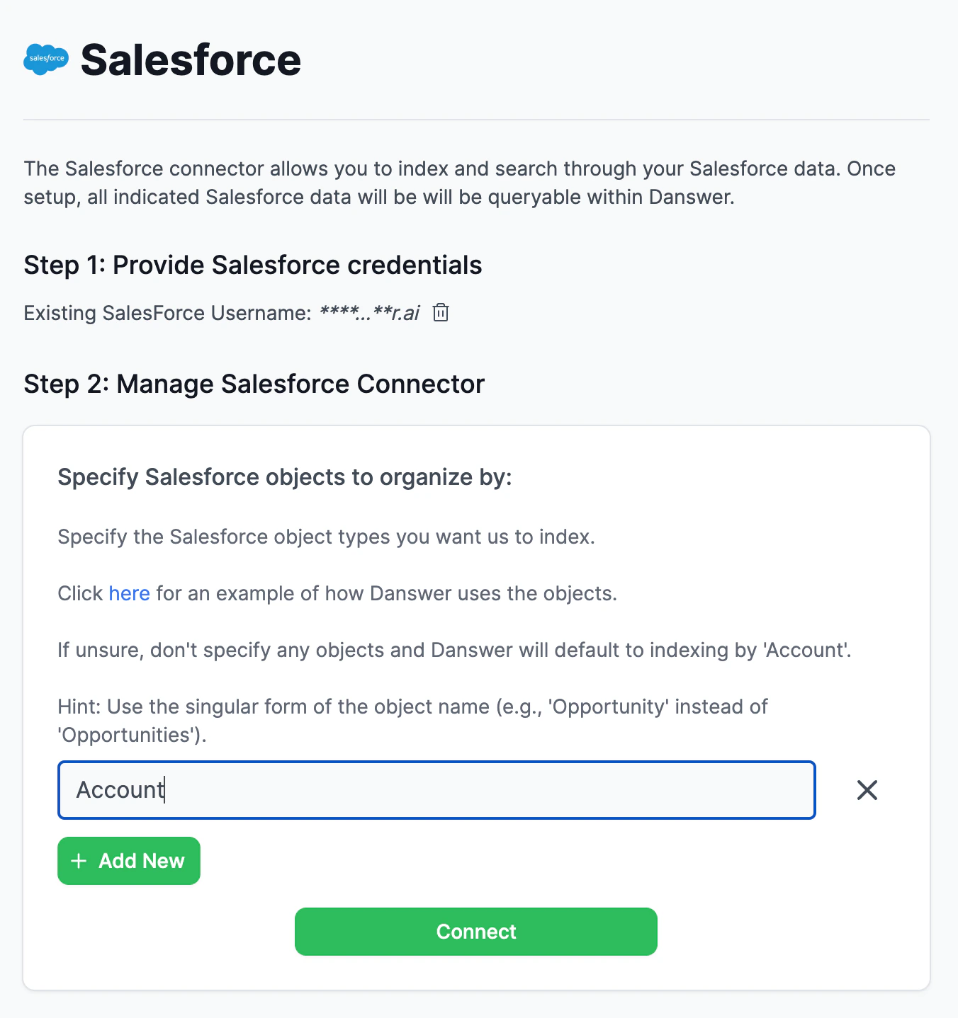 Onyx Salesforce connector example configuration using Account object