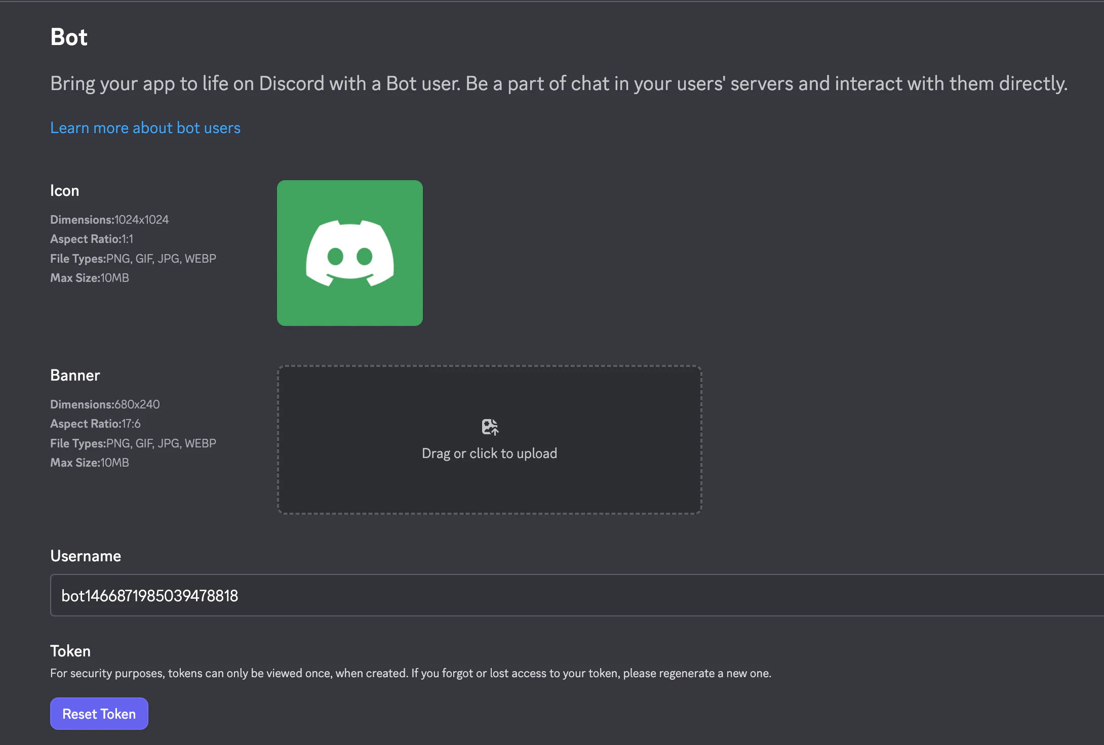Discord bot token configuration