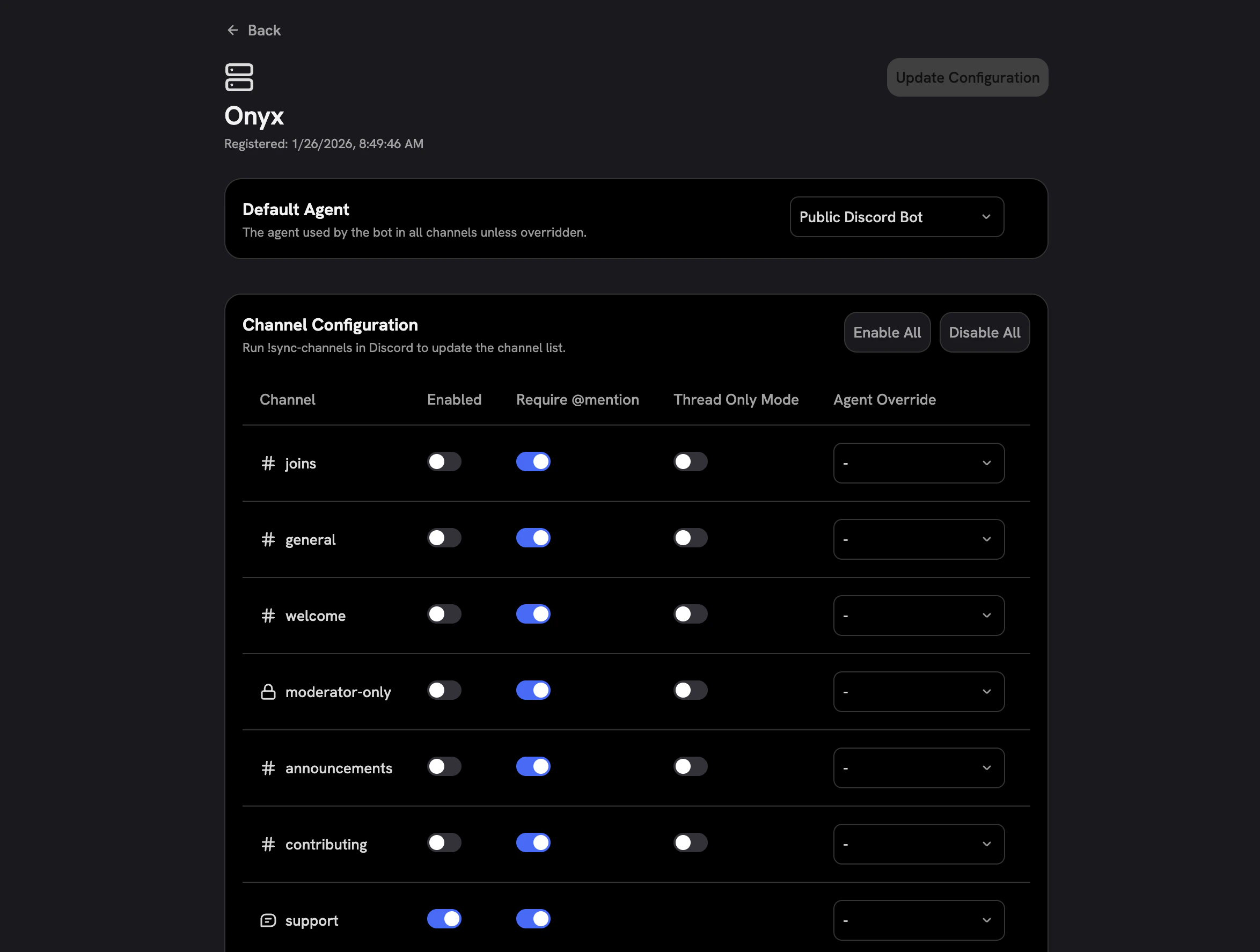 Configure Channel Behavior