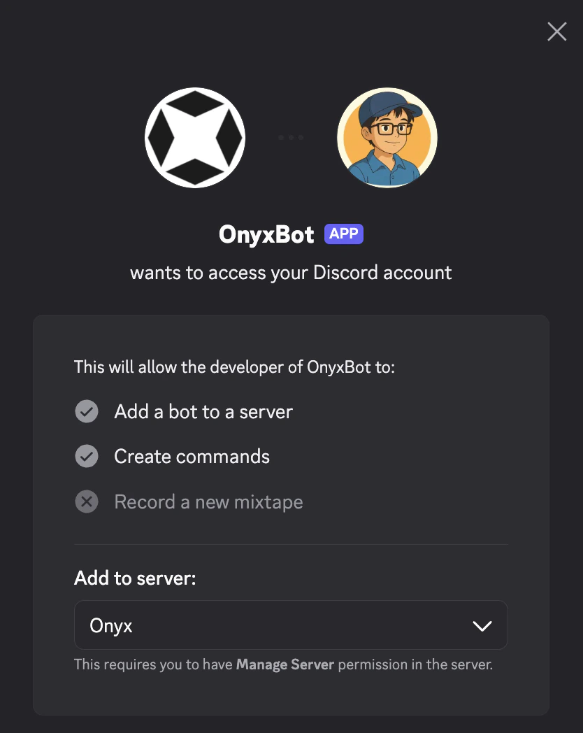 Install OnyxBot in Discord server