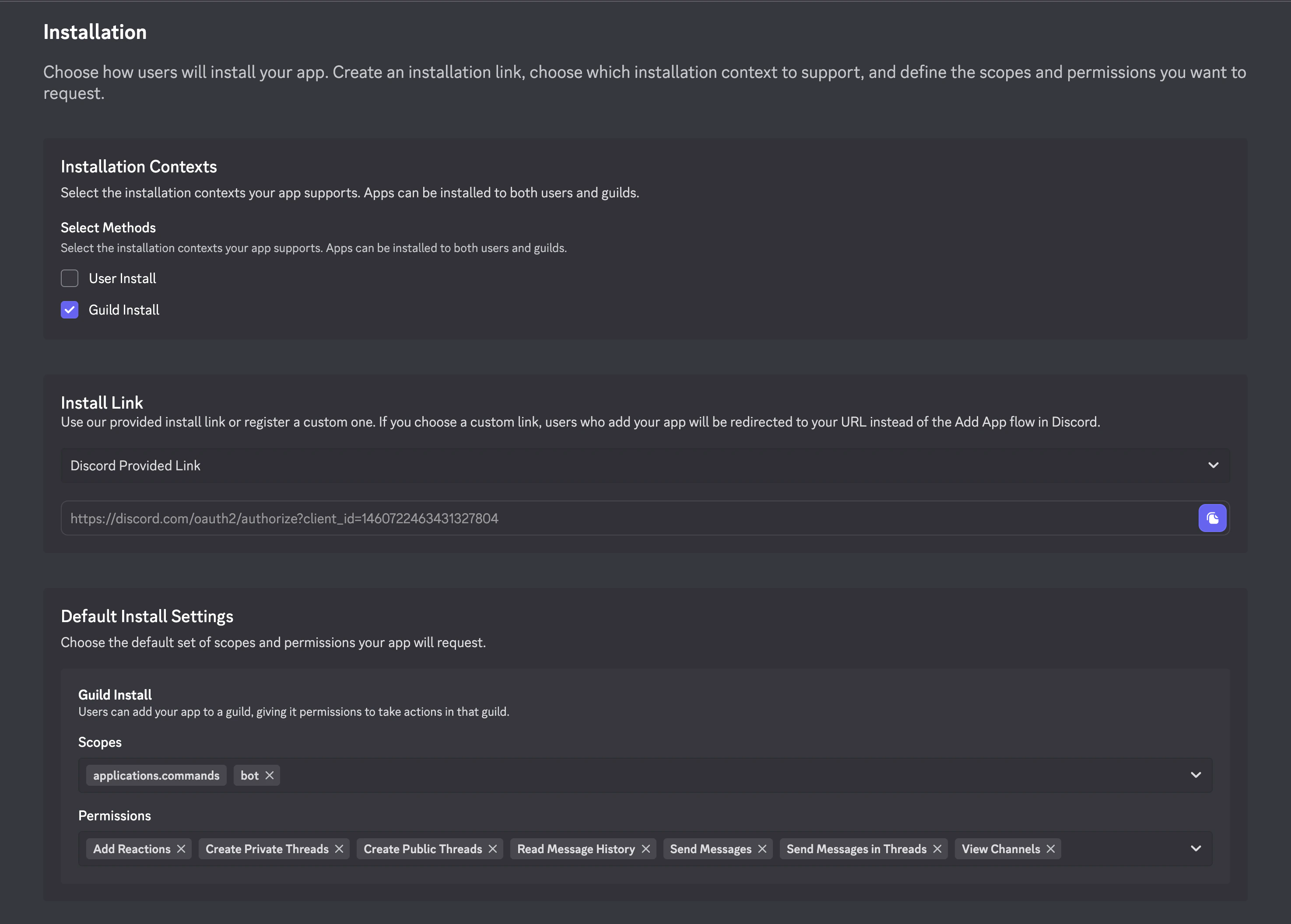 Discord installation configuration