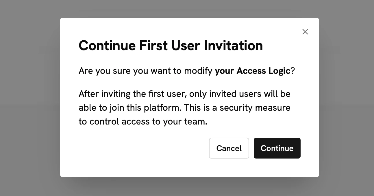 Invite users warning