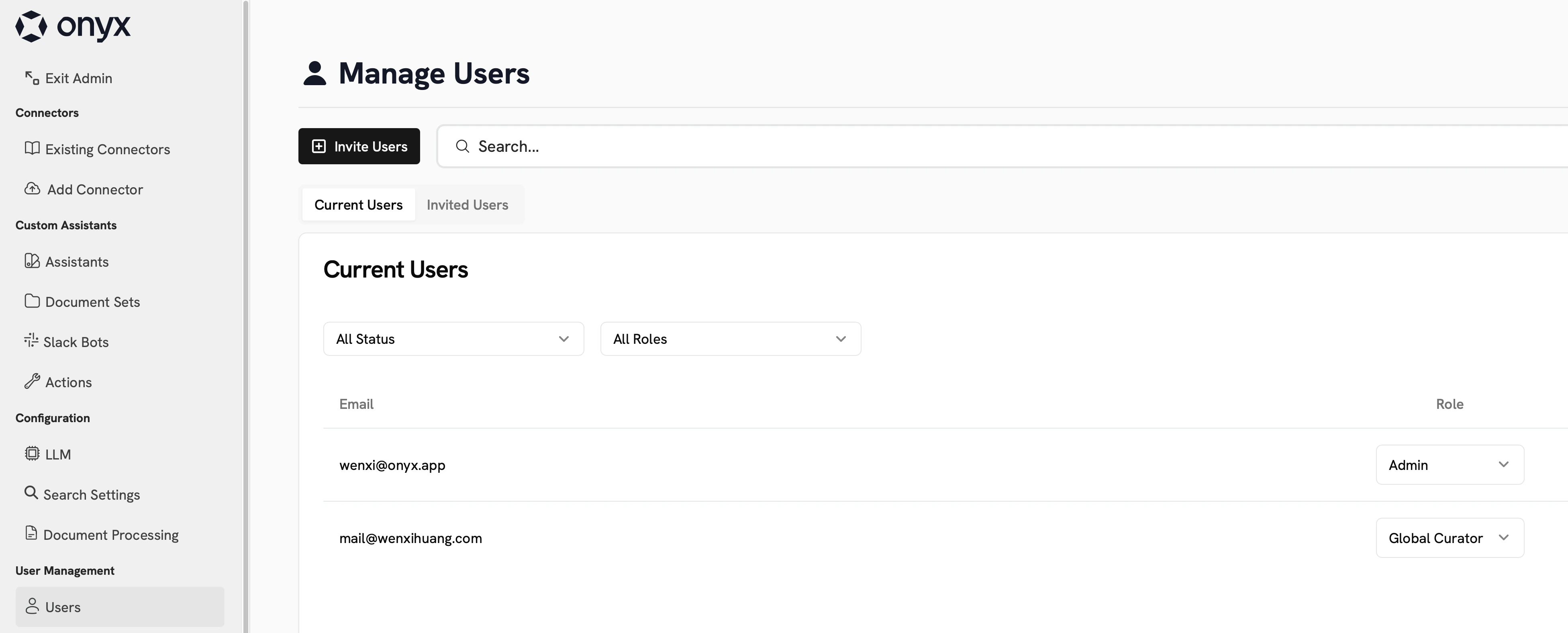 Users management page