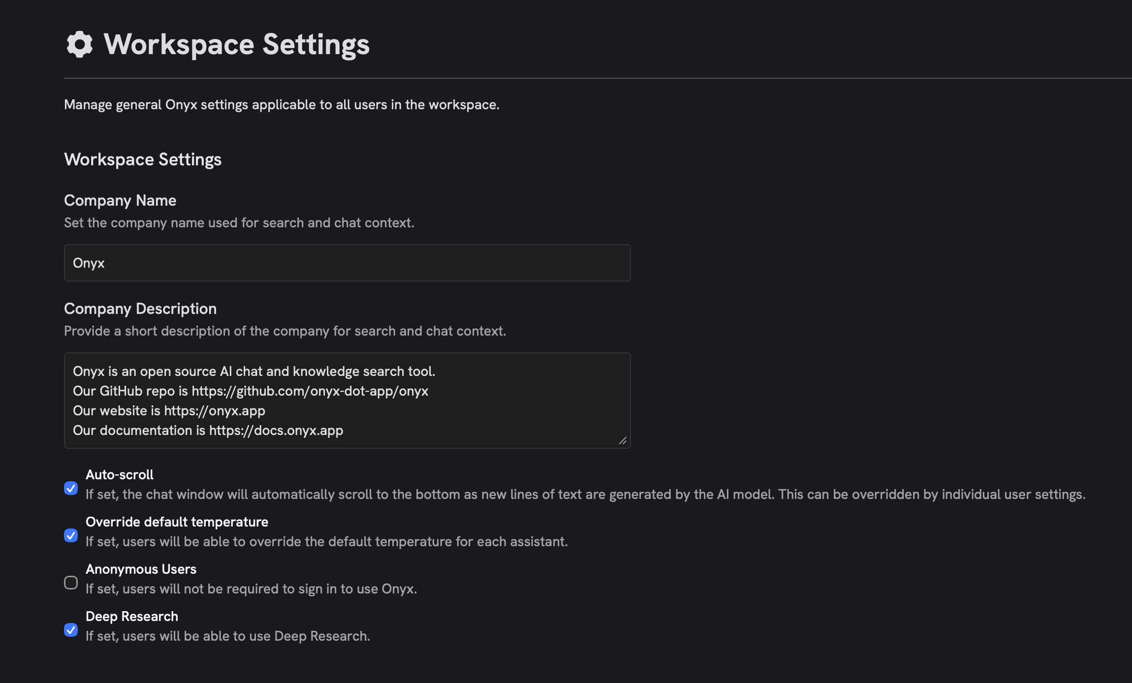 Organization info configuration