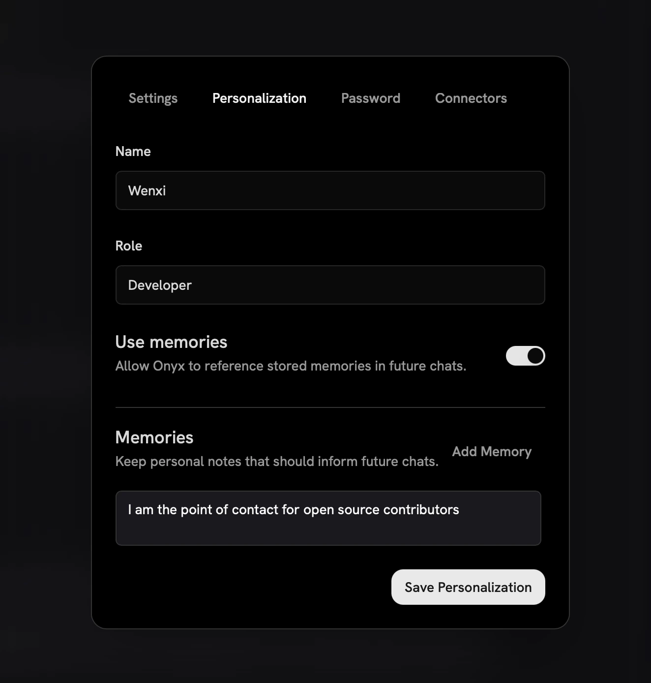 User info configuration