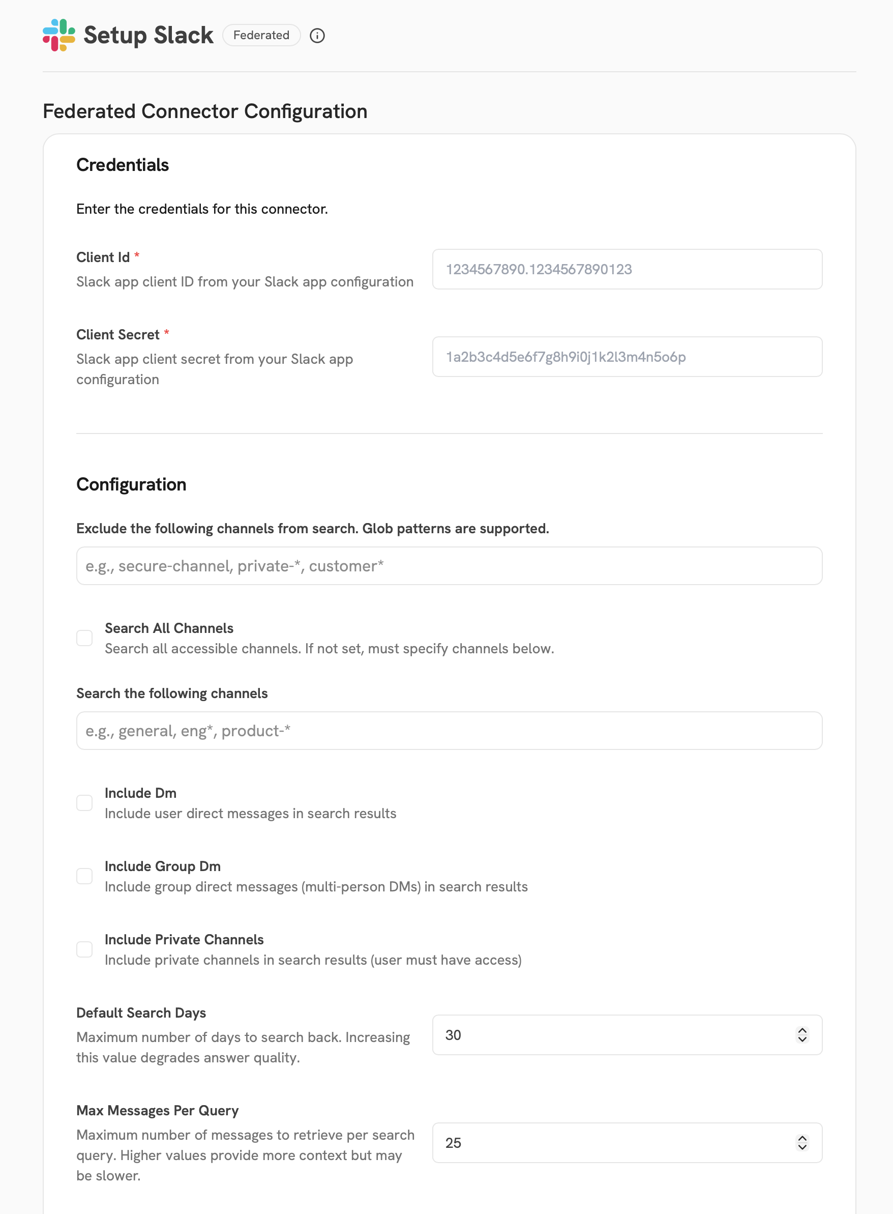 Slack connector filtering options