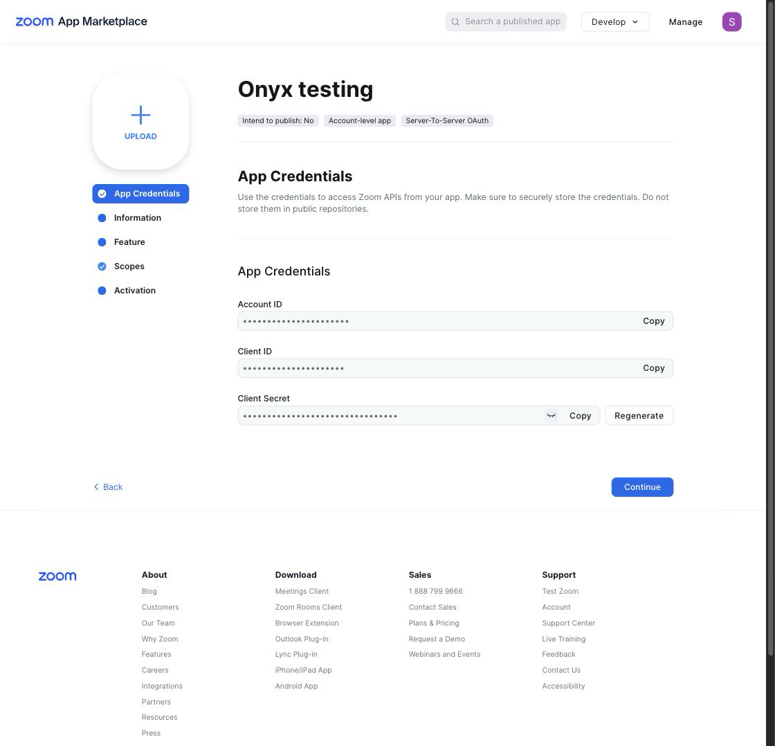 The App Credentials page, with the Account ID, Client ID, and Client Secret