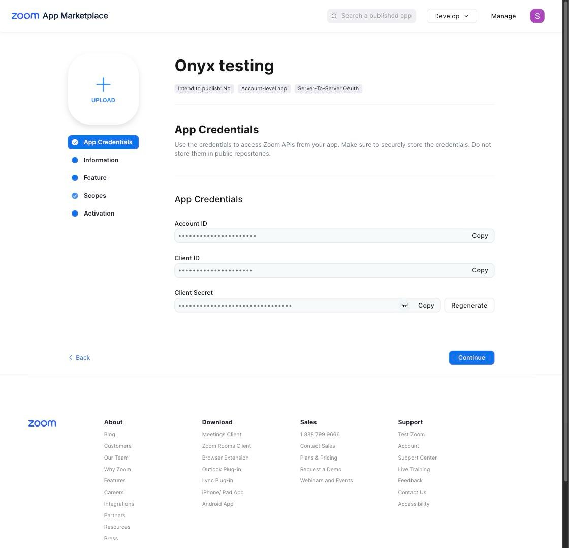 The App Credentials page, with the Account ID, Client ID, and Client Secret