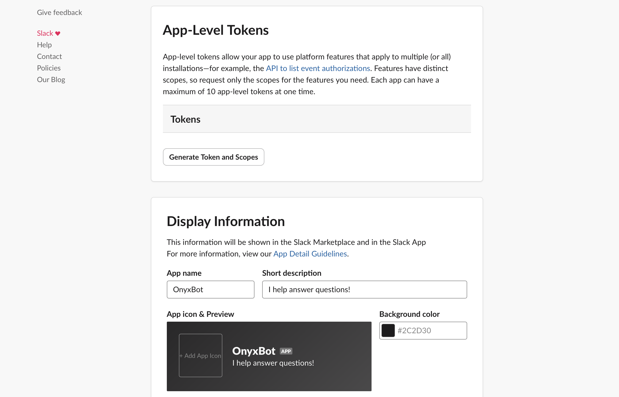 Onyx Slack Bot App Token