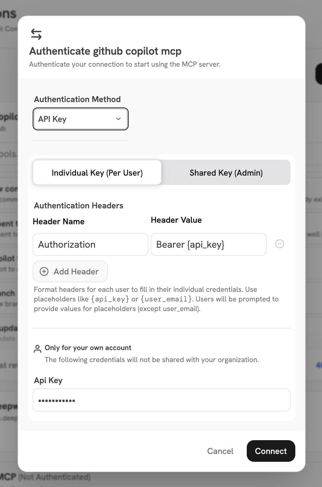 MCP server authentication configuration in Onyx