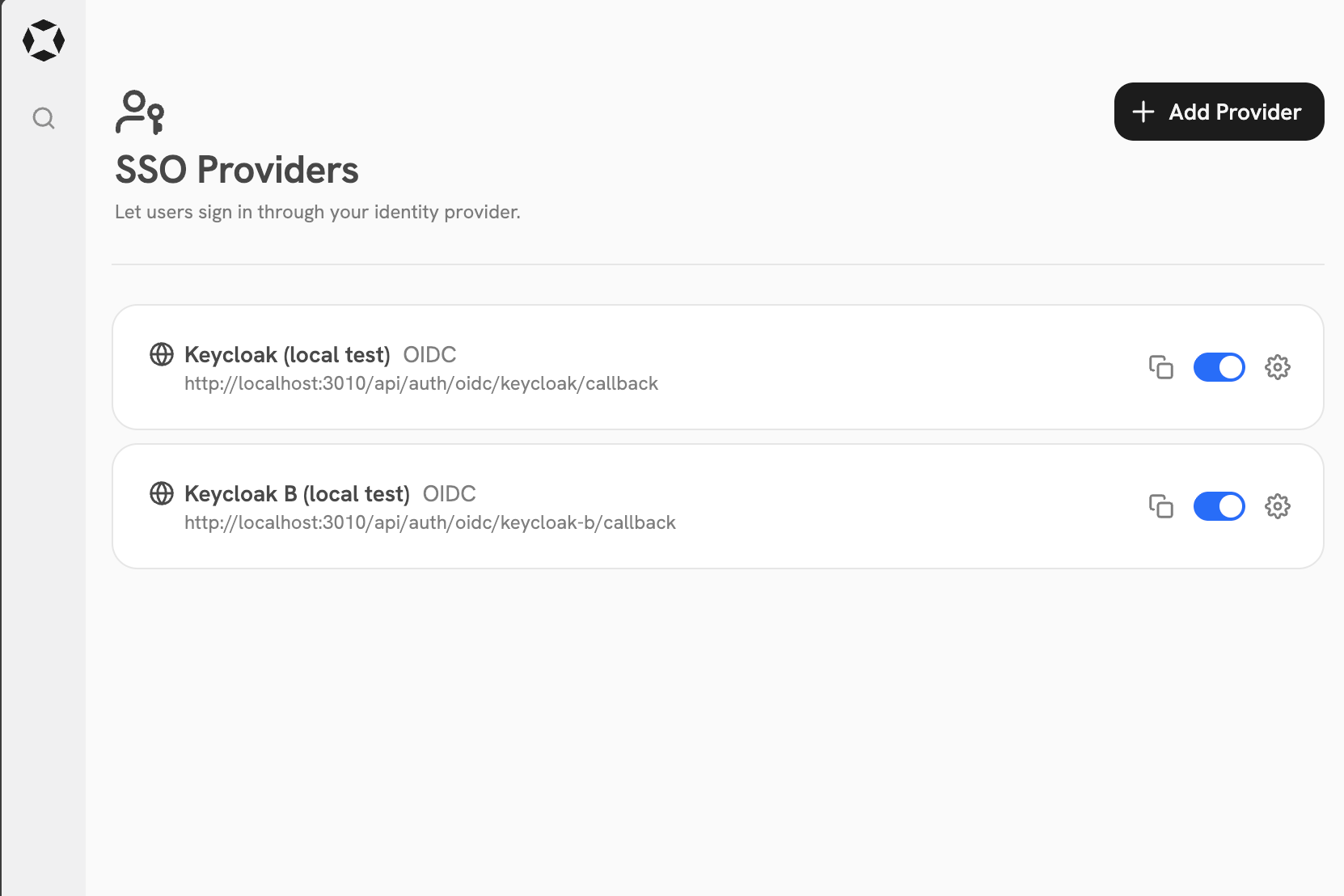 SSO Providers admin page