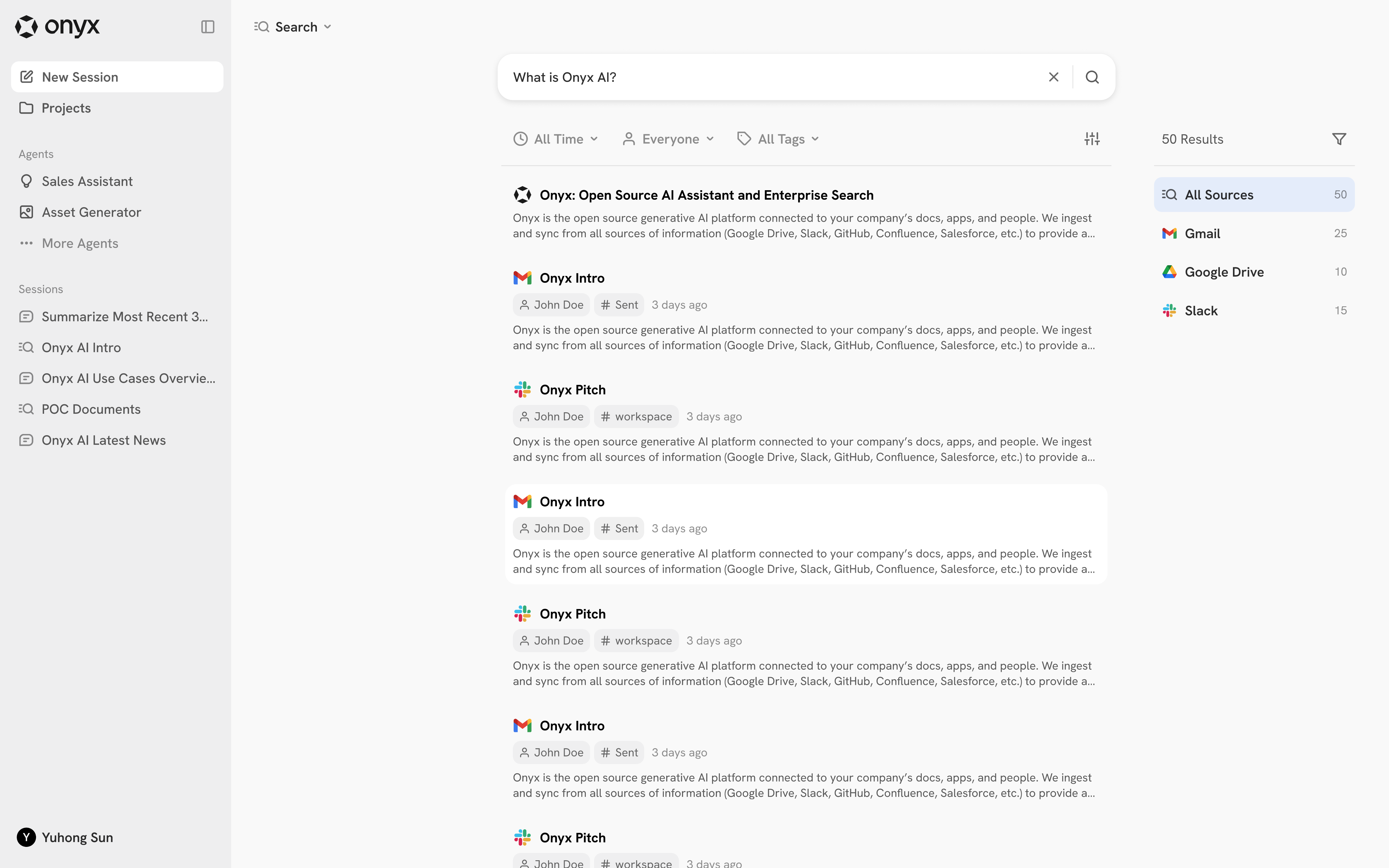 Onyx Search Interface