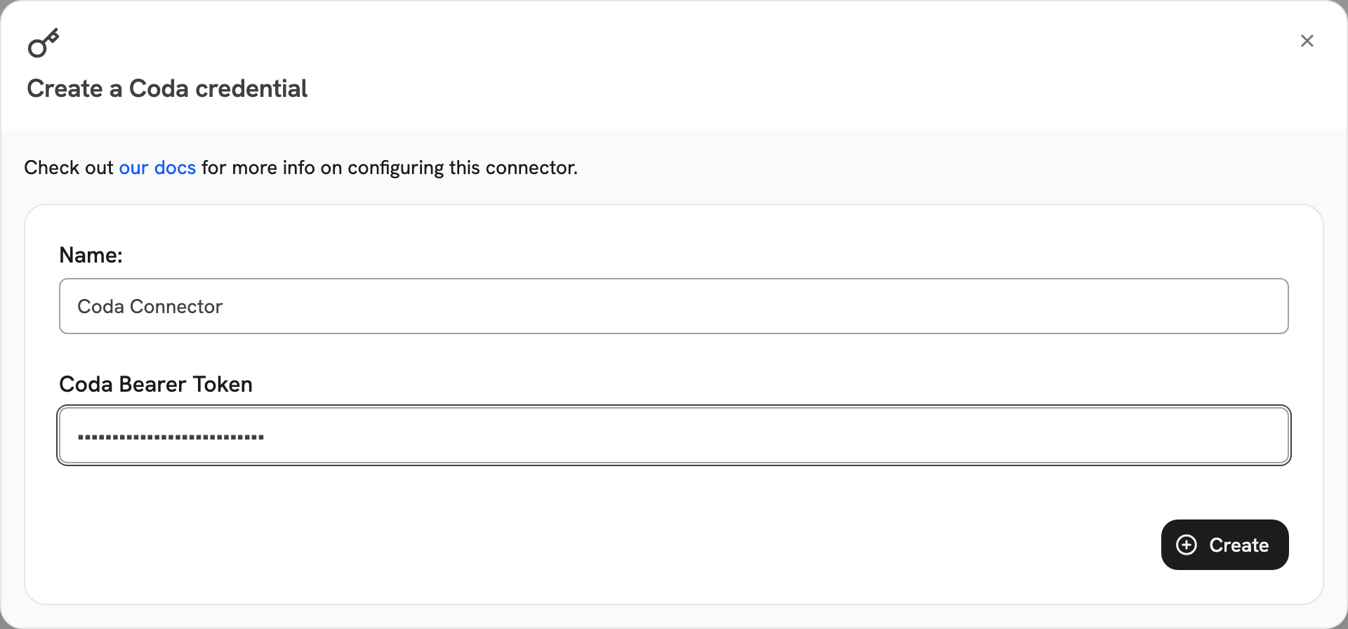Create a Coda credential with a name and the Coda bearer token