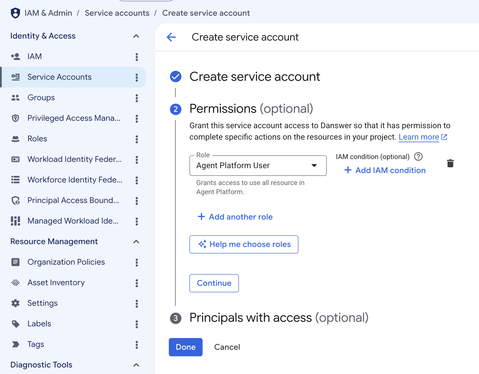 Google Cloud Console Service Account Configuration