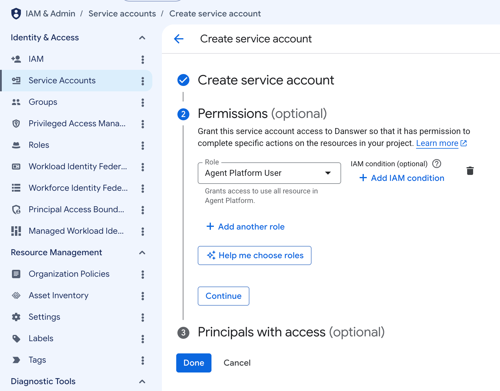 Google Cloud Console Service Account Configuration